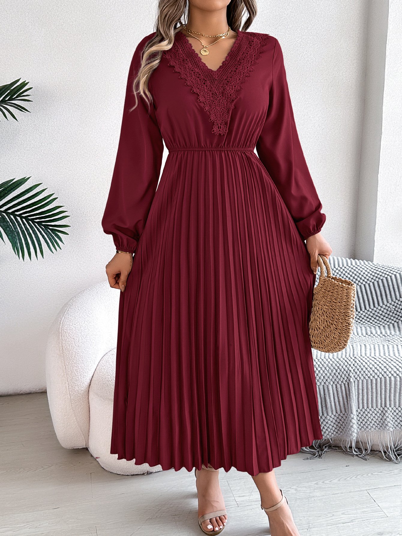 Casual V Neck Cotton Dress With No