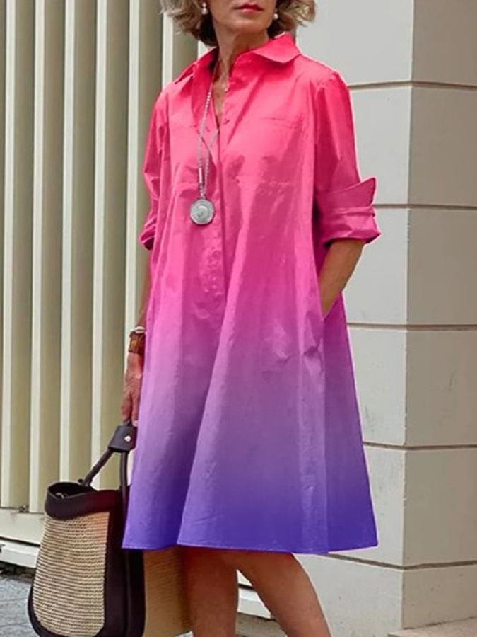 Women's Simple Pattern Shirtdress Elegant Printed Midi Dress