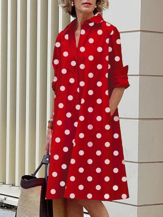 Women's Simple Pattern Shirtdress Elegant Printed Midi Dress