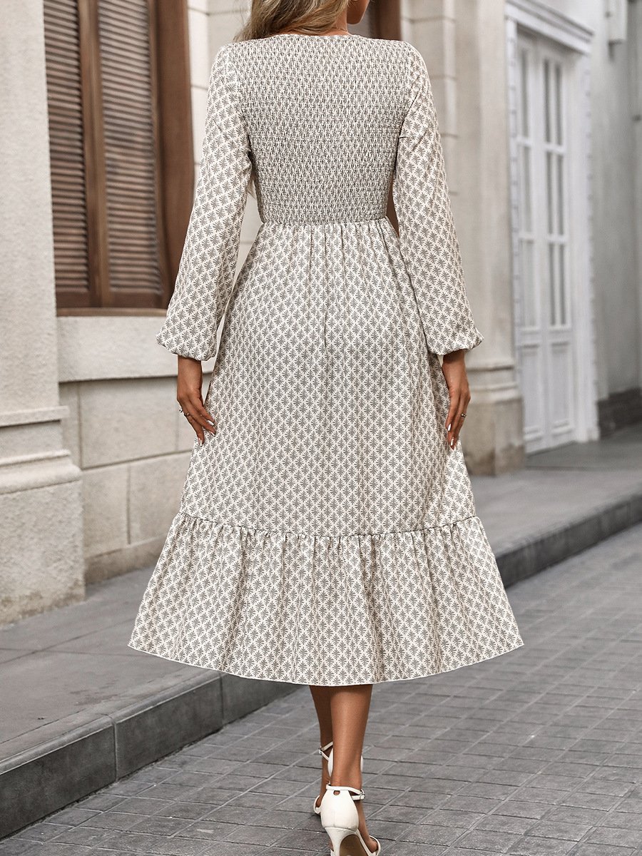 V Neck Geometric Casual Dress With No