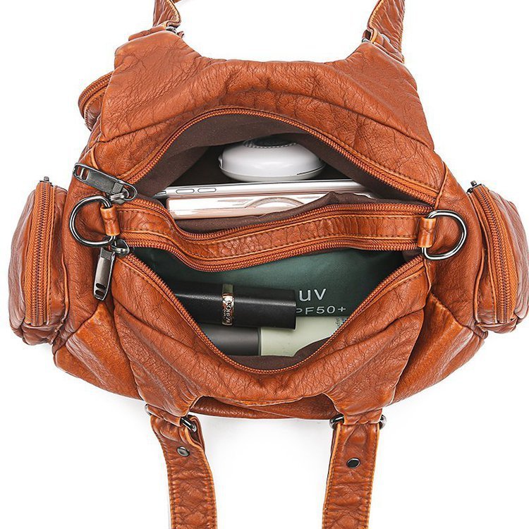 Retro Trendy One-shoulder Crossbody Handbag Washed Soft Leather Women's Bag