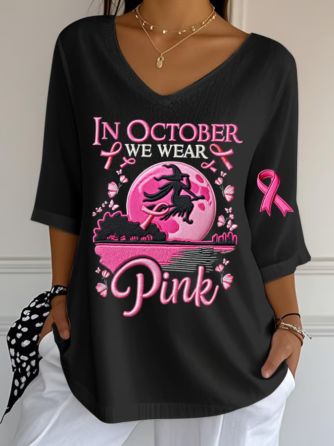 Women's Casual October We Wear Pink Halloween Witch Top