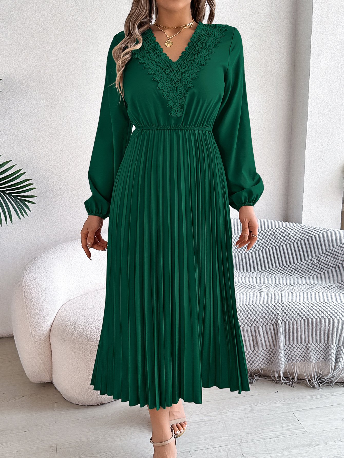 Casual V Neck Cotton Dress With No