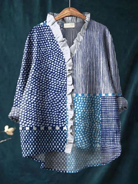 Women's Long Sleeve Shirt Spring/Fall Color1 Plain Split Joint Lotus Leaf Collar Daily Going Out Casual Top