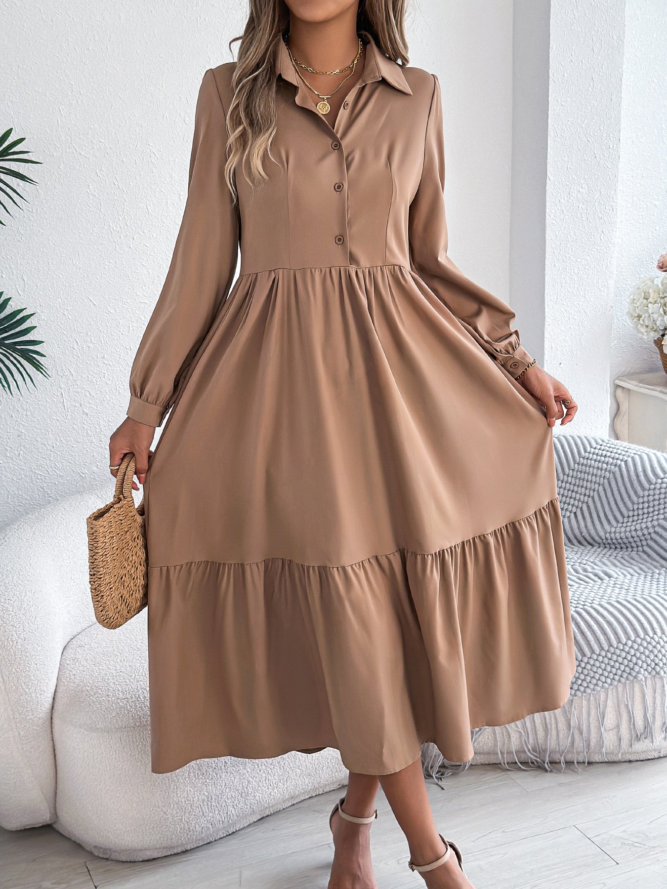 Cotton Casual Plain Regular Fit Dress With No