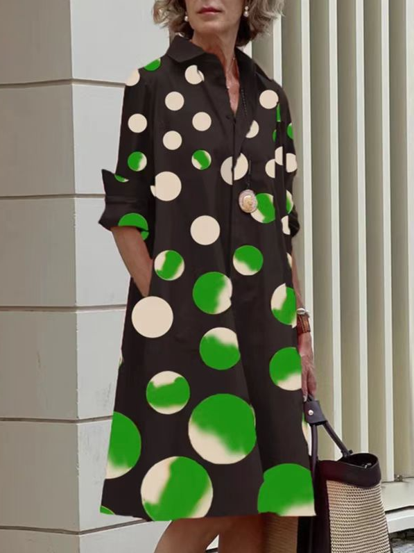Women's Simple Pattern Shirtdress Elegant Printed Midi Dress