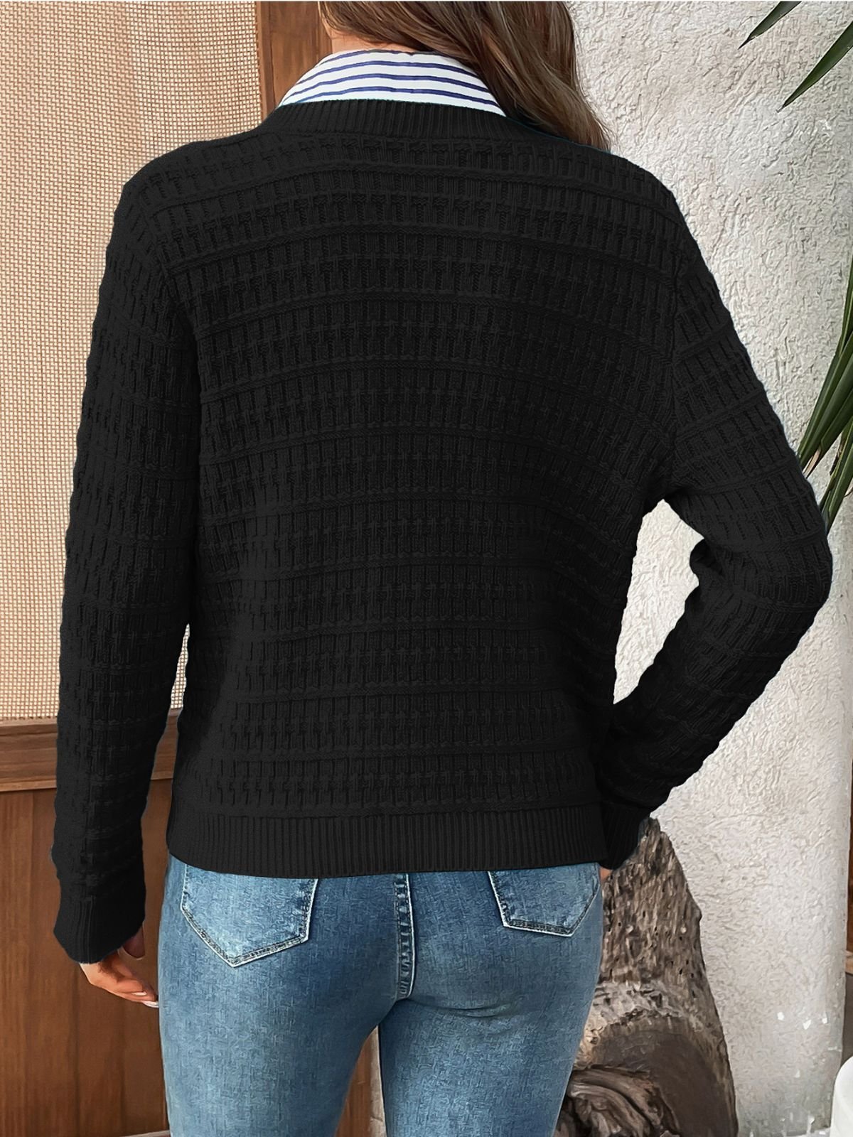 Simple Crew Neck Plain Cardigan