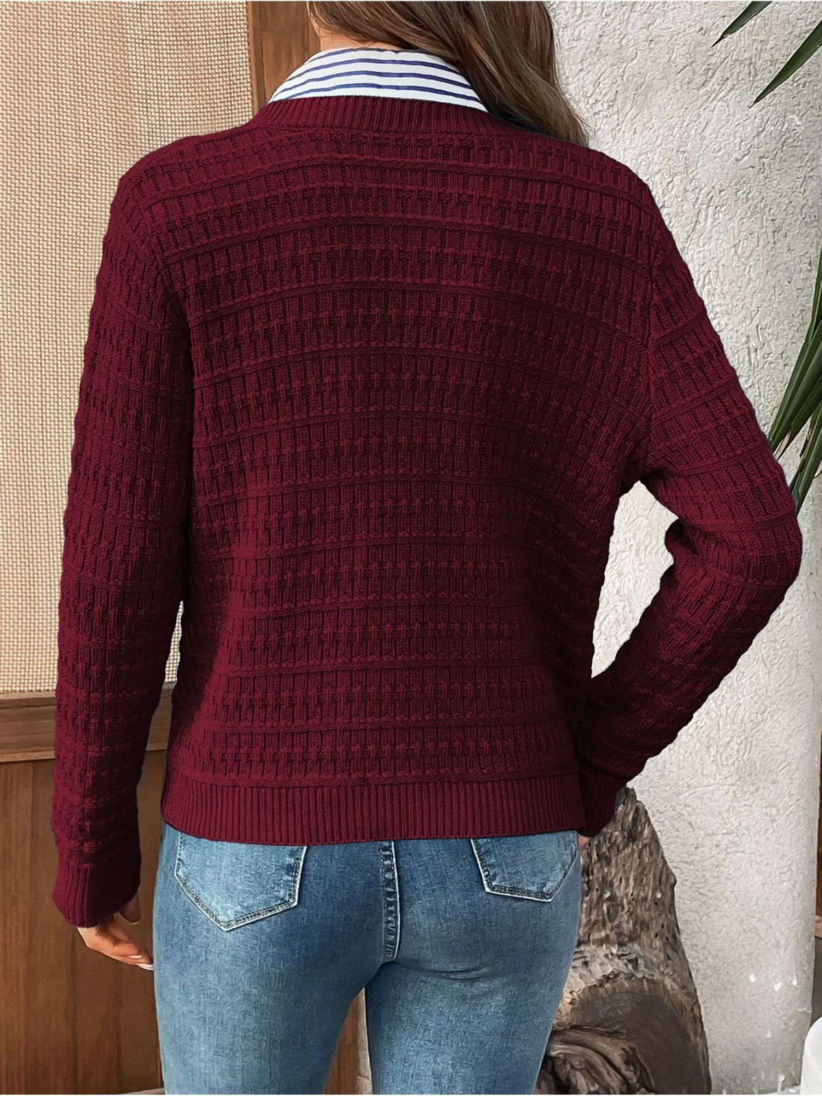 Simple Crew Neck Plain Cardigan