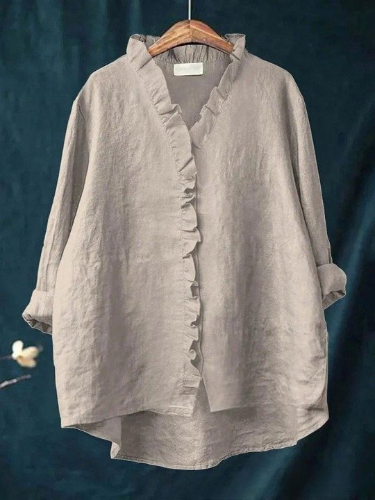 Women's Long Sleeve Shirt Spring/Fall Color1 Plain Split Joint Lotus Leaf Collar Daily Going Out Casual Top