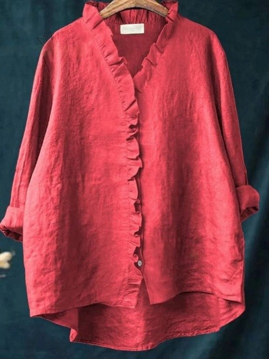 Women's Long Sleeve Shirt Spring/Fall Color1 Plain Split Joint Lotus Leaf Collar Daily Going Out Casual Top