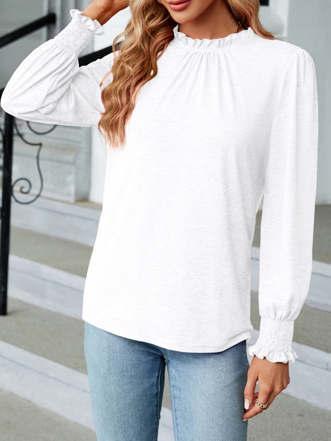Women's Long Sleeve T-shirt Spring/Fall Pink Plain Split Joint Cotton Crew Neck Balloon Sleeve Daily Going Out Vintage Top
