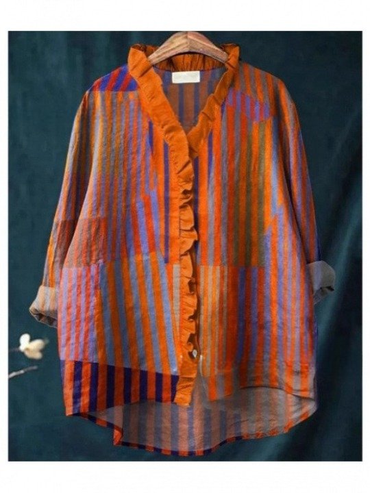 Women's Long Sleeve Shirt Spring/Fall Color1 Plain Split Joint Lotus Leaf Collar Daily Going Out Casual Top