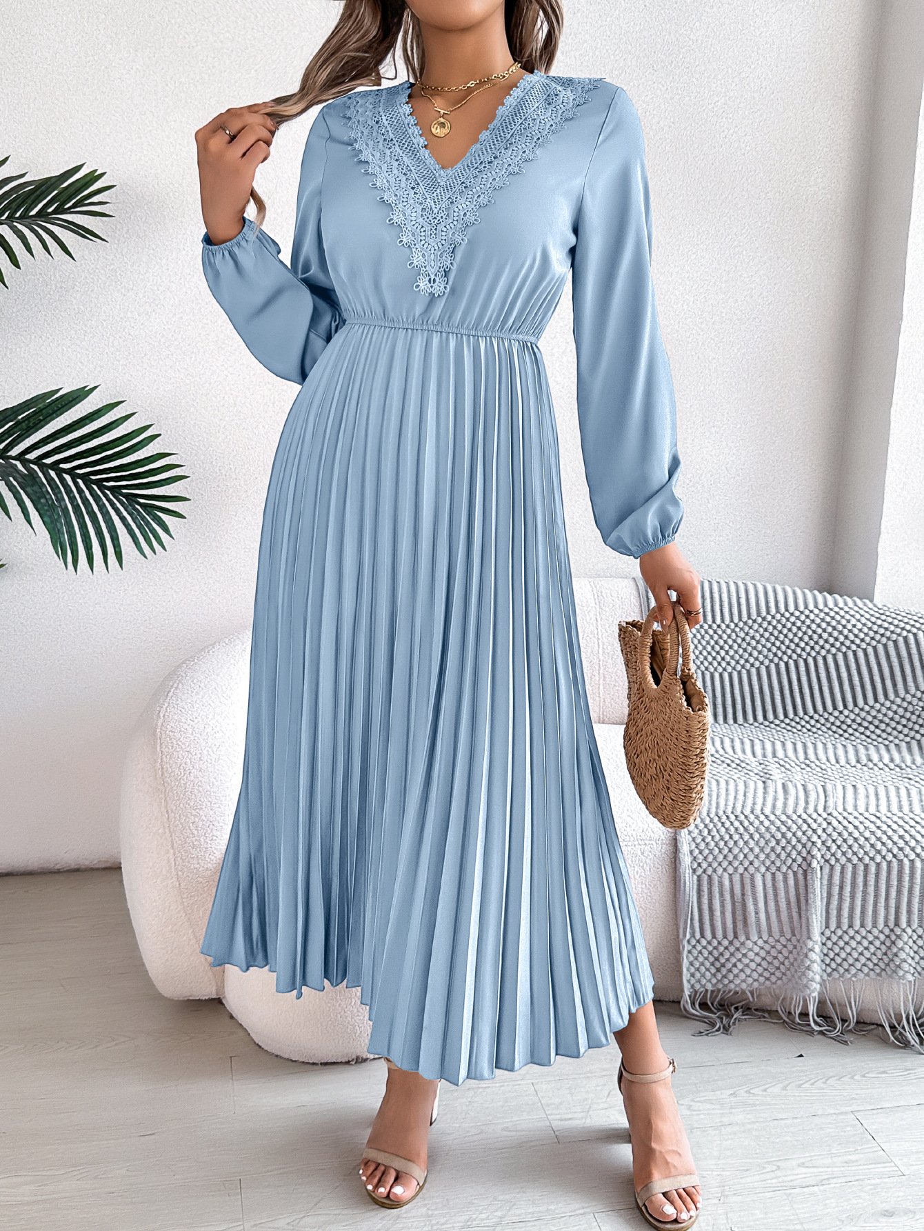 Casual V Neck Cotton Dress With No