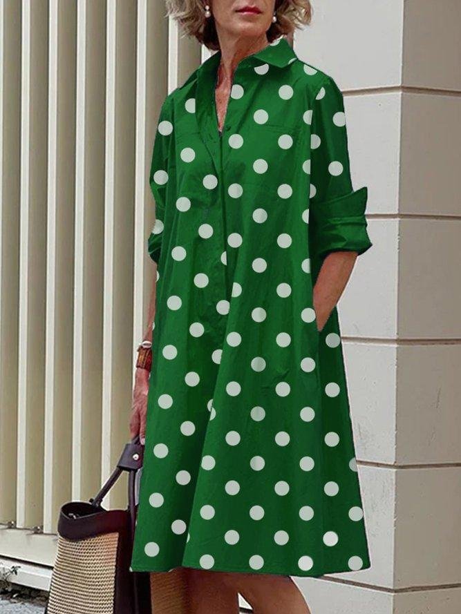 Women's Simple Pattern Shirtdress Elegant Printed Midi Dress