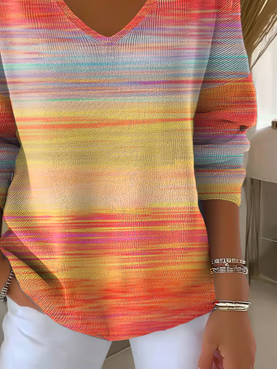 Women's Striped Pattern T-Shirt Retro Elegant Autumn Style Daily Casual Top