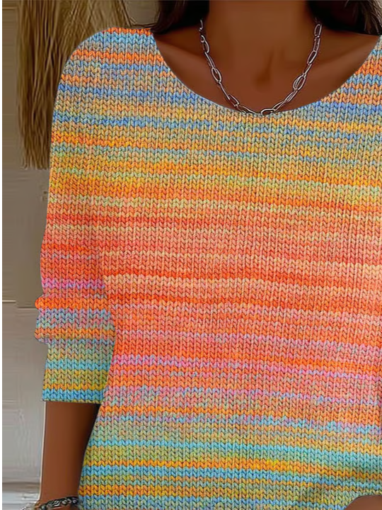 Women's Striped Pattern T-Shirt Retro Elegant Autumn Style Daily Casual Top