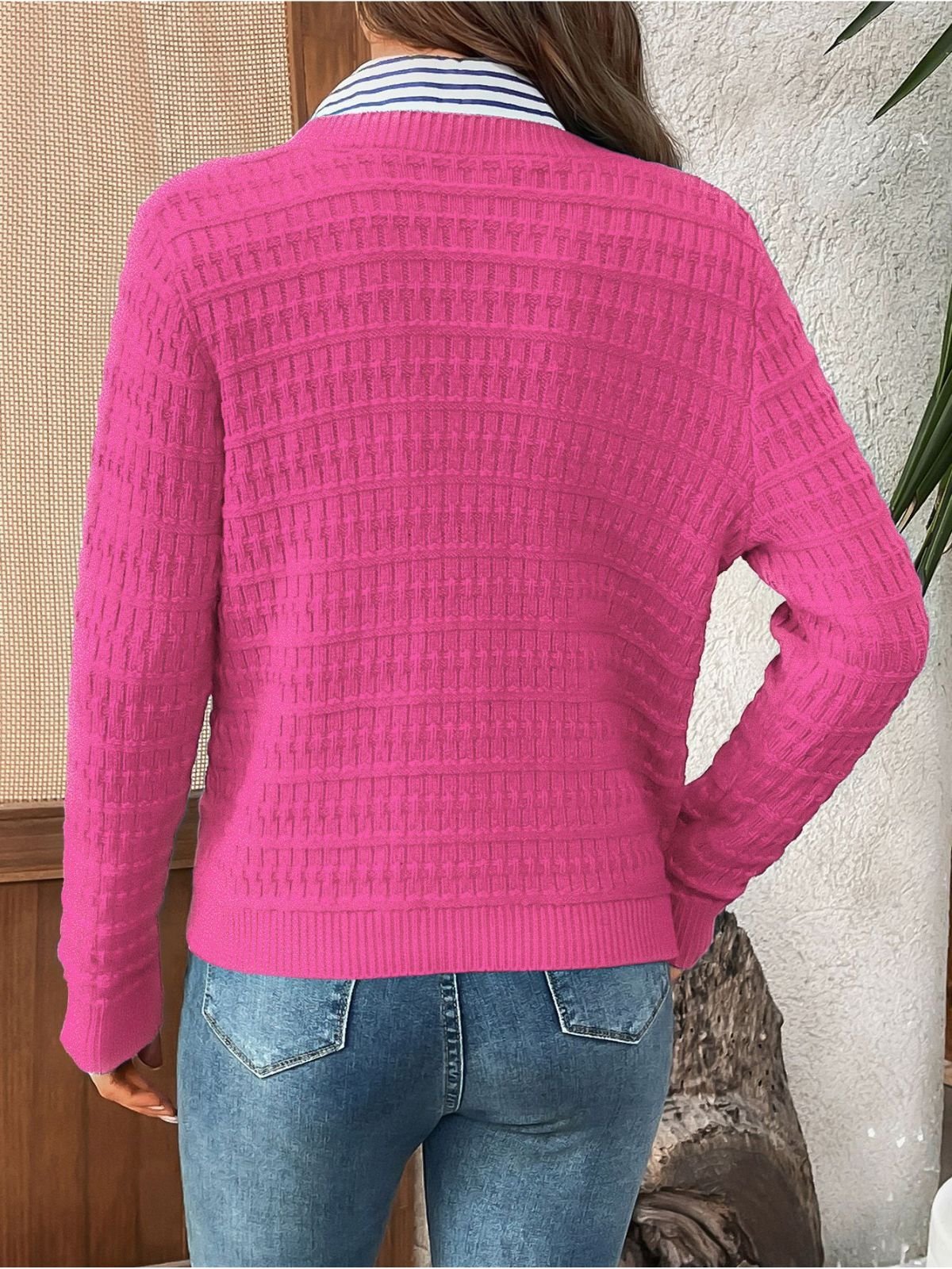 Simple Crew Neck Plain Cardigan