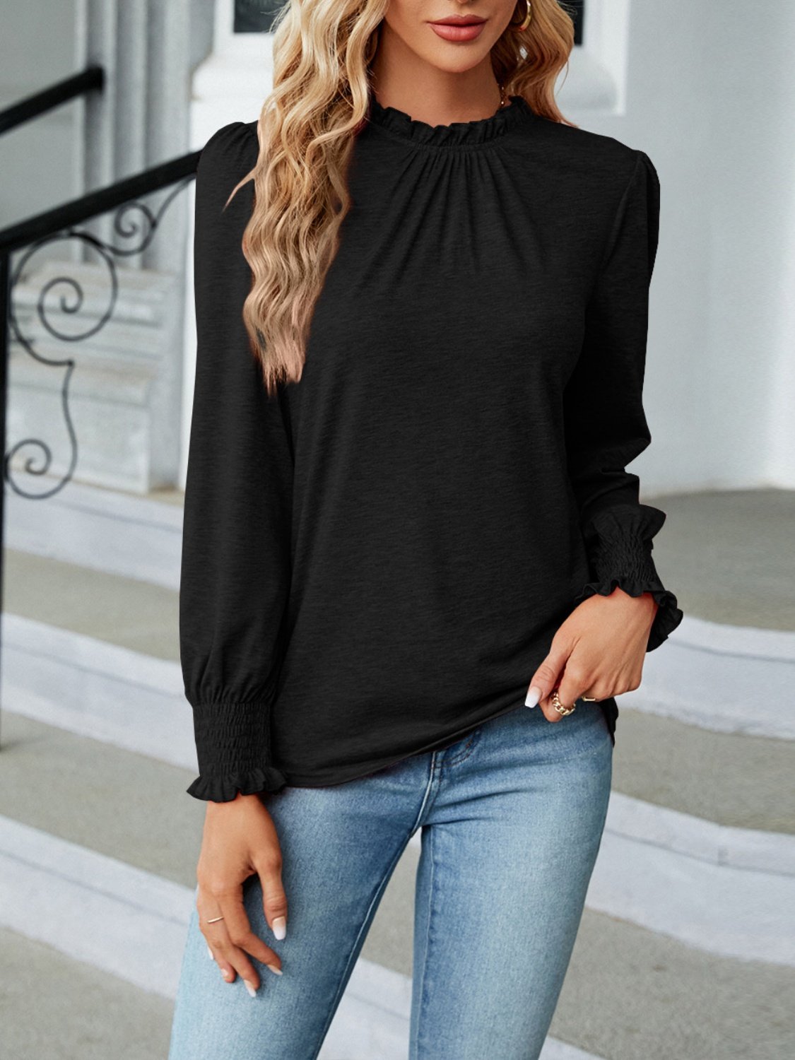 Women's Long Sleeve T-shirt Spring/Fall Pink Plain Split Joint Cotton Crew Neck Balloon Sleeve Daily Going Out Vintage Top
