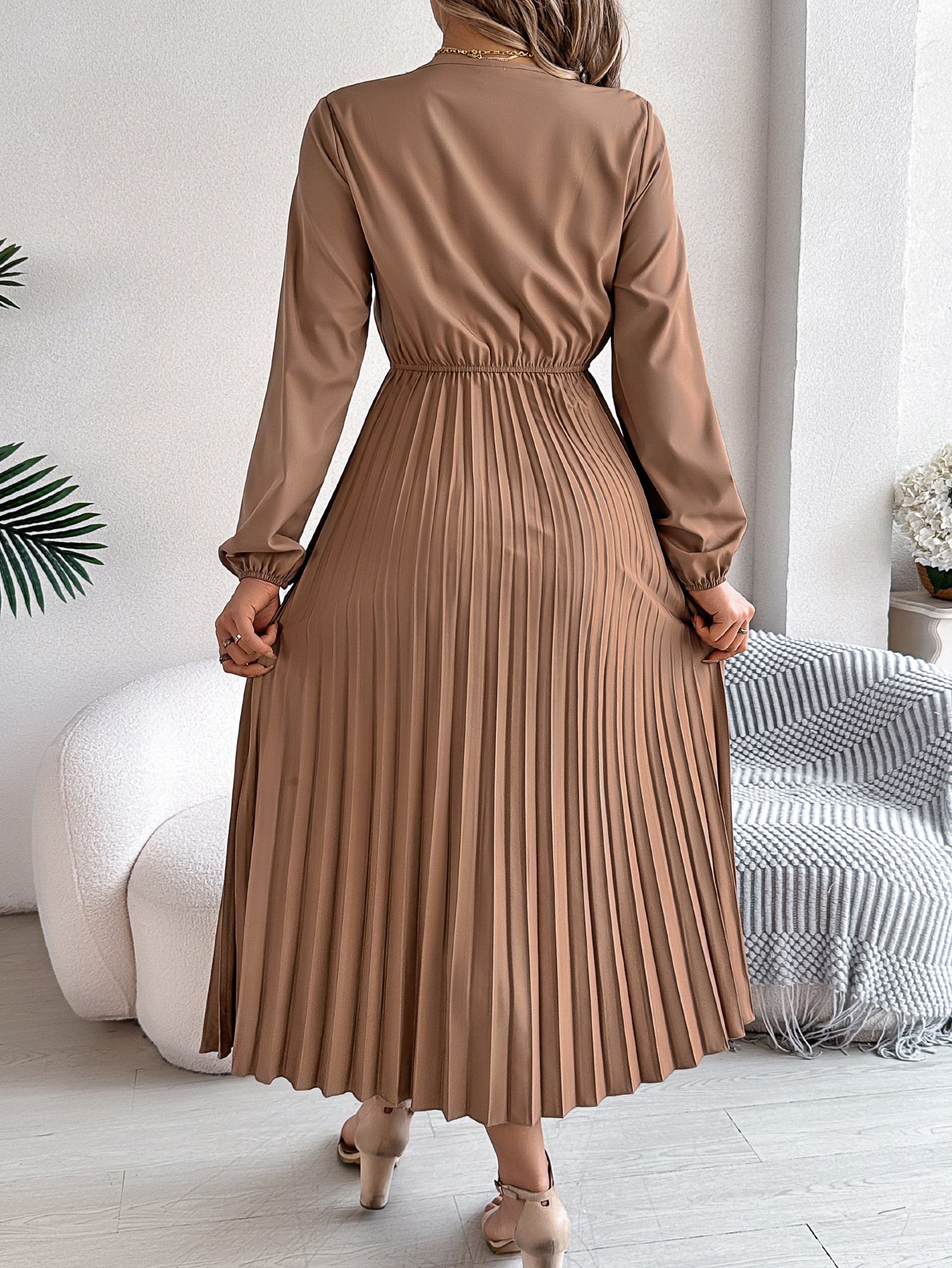 Casual V Neck Cotton Dress With No
