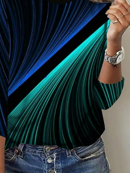 Women's Long Sleeve T-shirt Spring/Fall Black Abstract Printing Jersey Crew Neck Daily Going Out Casual Top