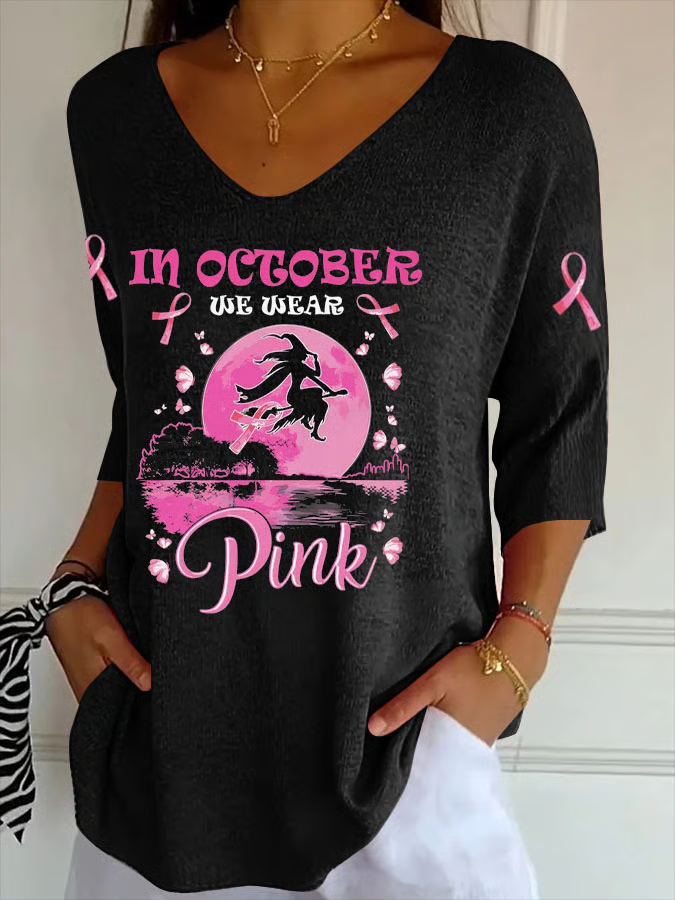 Women's Casual October We Wear Pink Halloween Witch Top