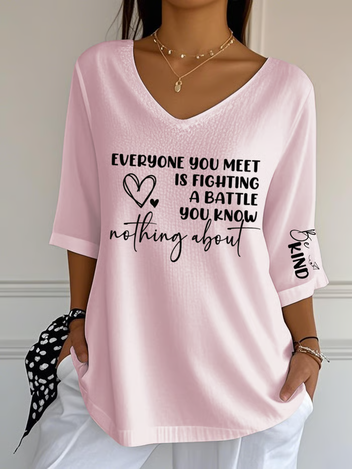 Women's V-neck Letter Print Casual Top