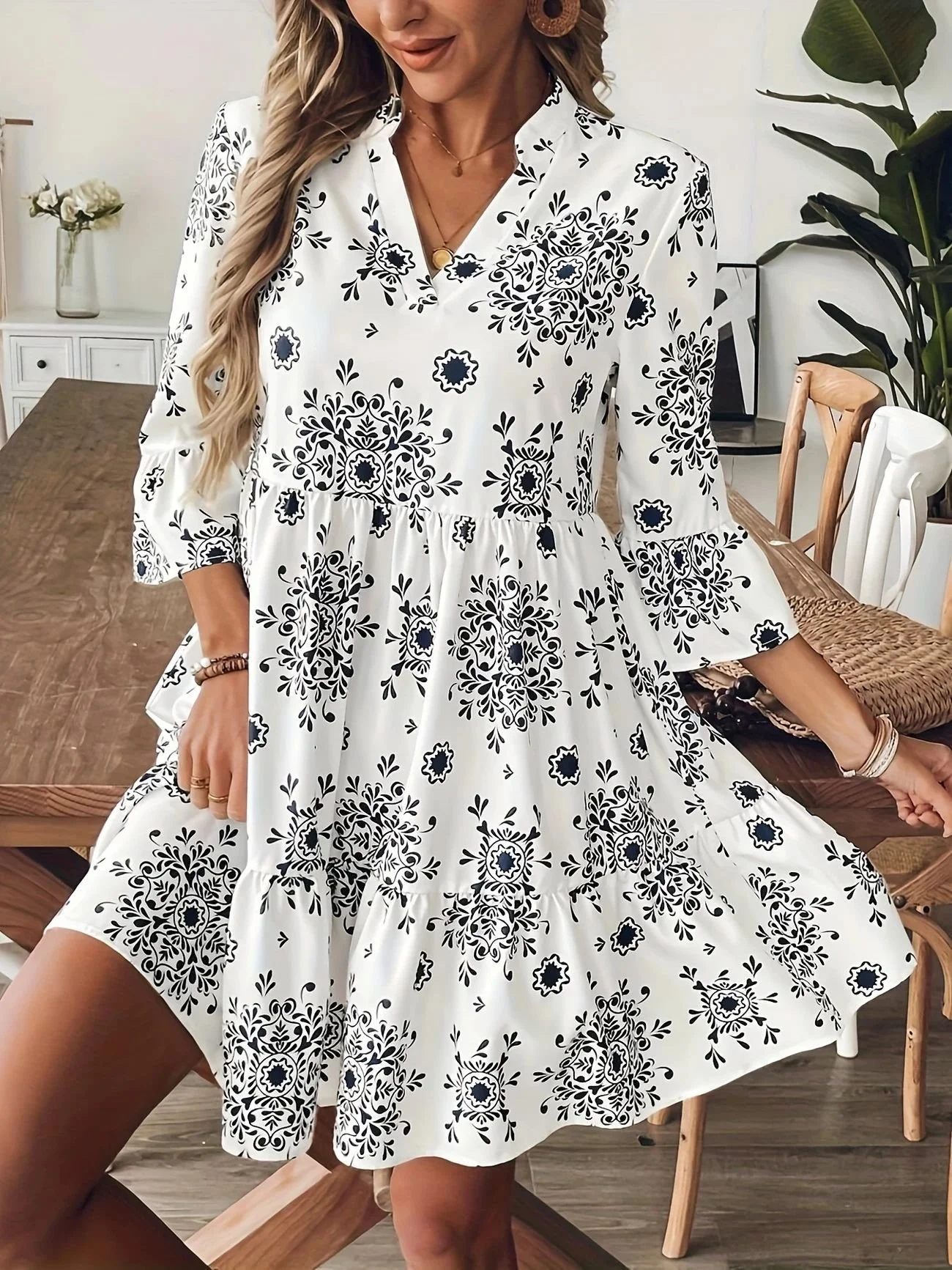 Cotton Casual Floral Regular Fit Dress With No