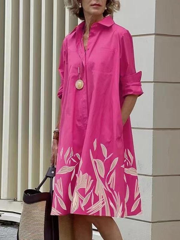 Women's Simple Pattern Shirtdress Elegant Printed Midi Dress