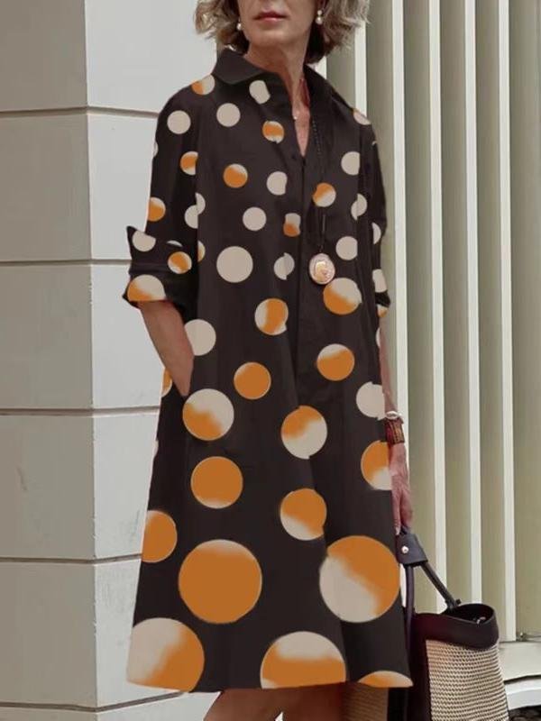 Women's Simple Pattern Shirtdress Elegant Printed Midi Dress