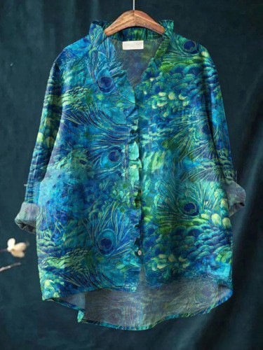 Women's Long Sleeve Shirt Spring/Fall Color1 Plain Split Joint Lotus Leaf Collar Daily Going Out Casual Top
