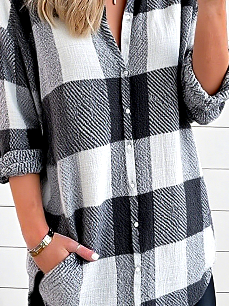 Women's Simple Plaid Pattern Shirt Retro Elegant Spring And Autumn Style Daily Casual Top