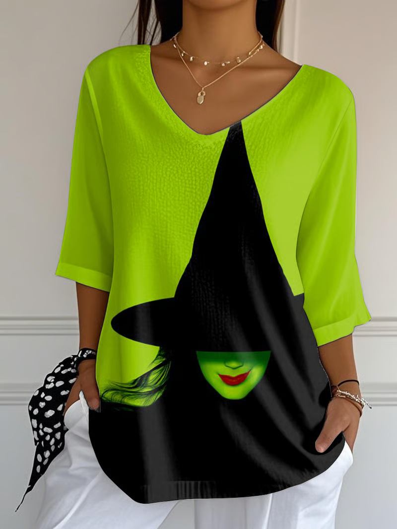 Women's Halloween Print Casual V-Neck T-Shirt