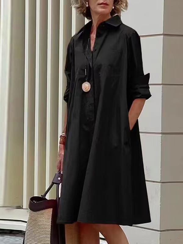 Women's Simple Pattern Shirtdress Elegant Printed Midi Dress