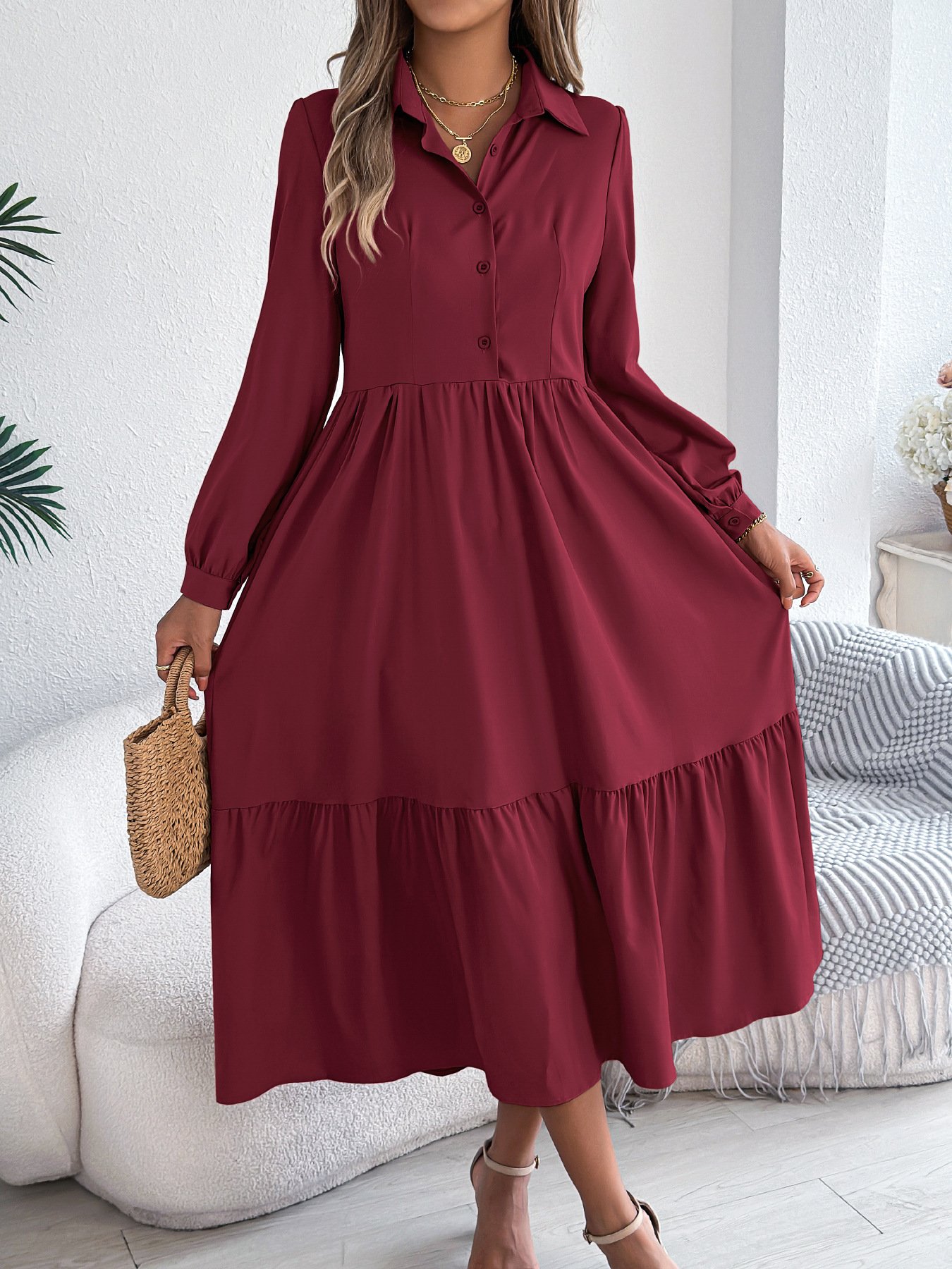 Cotton Casual Plain Regular Fit Dress With No