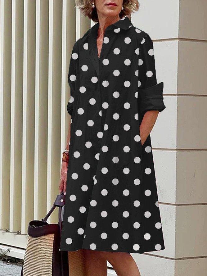 Women's Simple Pattern Shirtdress Elegant Printed Midi Dress