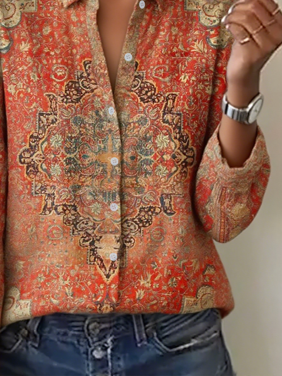 Women's Ethnic Pattern Shirt Retro Elegant Spring And Autumn Style Daily Casual Tops