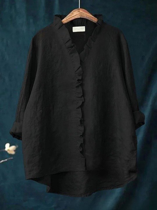 Women's Long Sleeve Shirt Spring/Fall Color1 Plain Split Joint Lotus Leaf Collar Daily Going Out Casual Top