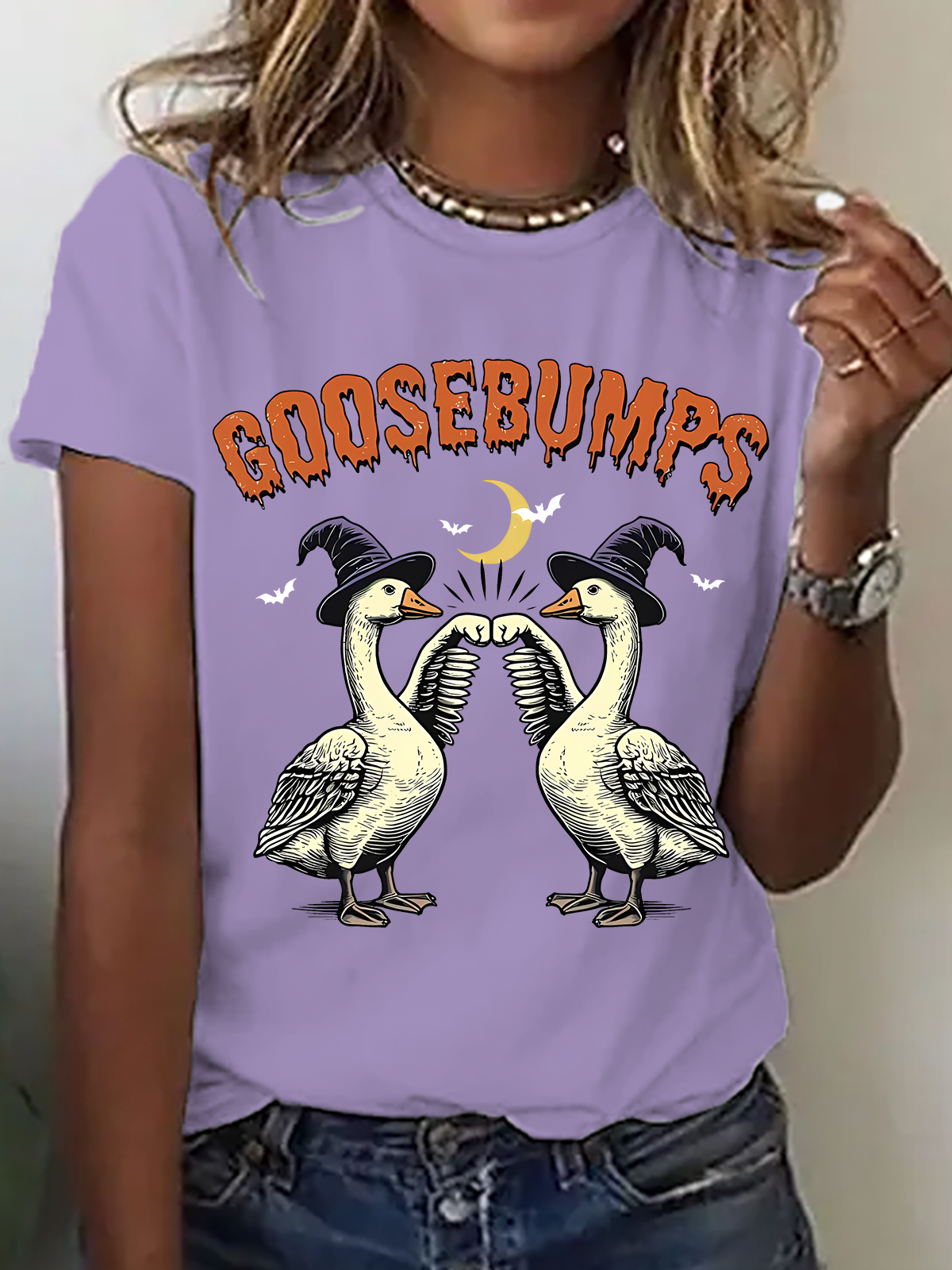 Women's Funny Goose Bumps Halloween，Retro Goose T-Shirt