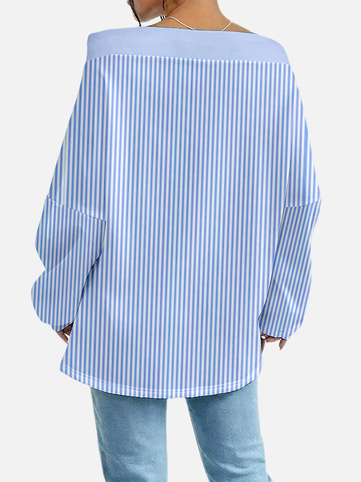 Women's Sweatshirt Striped Pattern Fashionable Everyday Street Off-Shoulder Drawstring Top