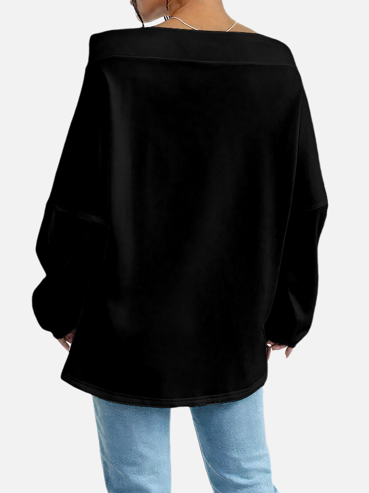 Women's Solid Color Sweatshirt Fashionable Everyday Street Off-Shoulder Drawstring Top