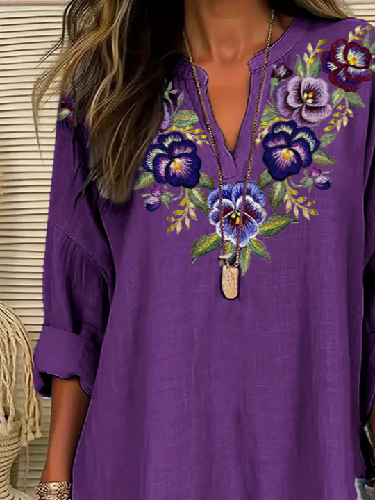 Women's Alzheimer's Floral Print Casual Long Sleeve V-Neck Shirt