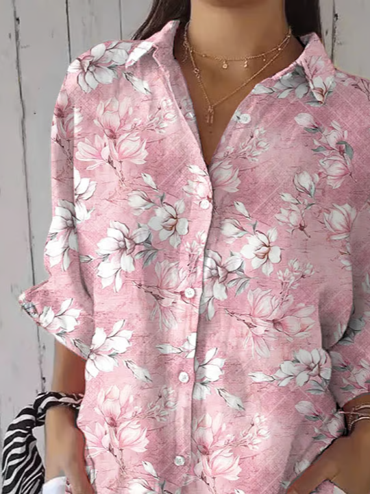 Women's Breast Awareness Floral Print Casual Shirt