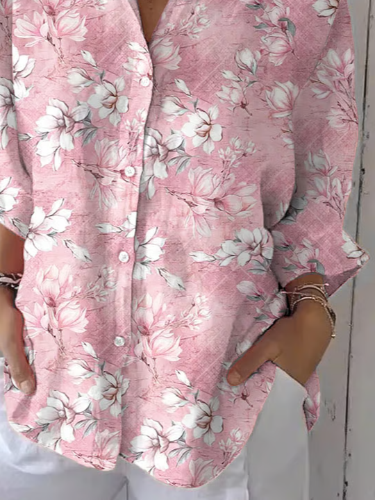 Women's Breast Awareness Floral Print Casual Shirt