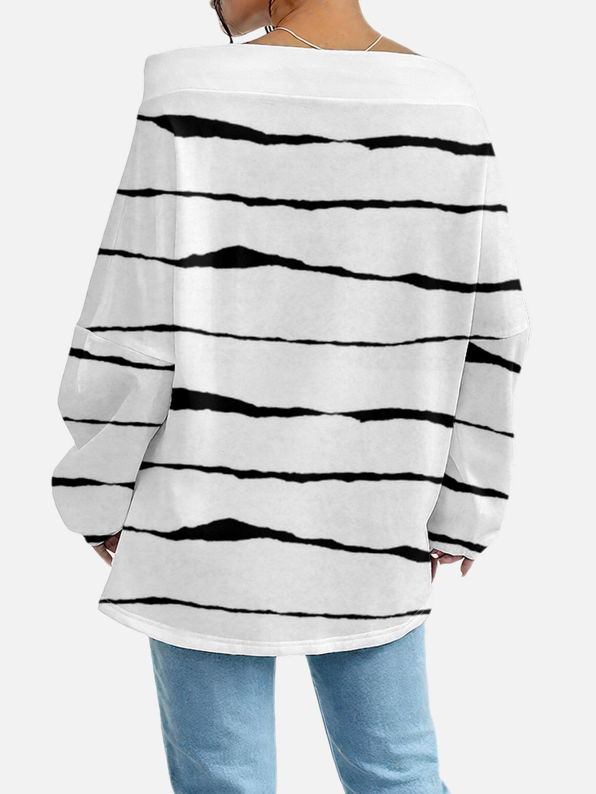 Women's Sweatshirt Striped Pattern Fashionable Everyday Street Off-Shoulder Drawstring Top