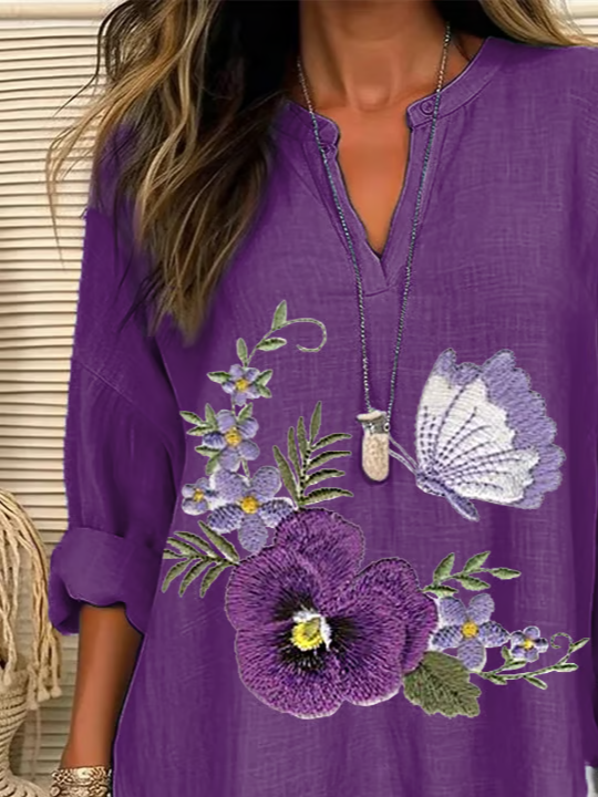 Women's Alzheimer's Floral Print Casual Long Sleeve V-Neck Shirt