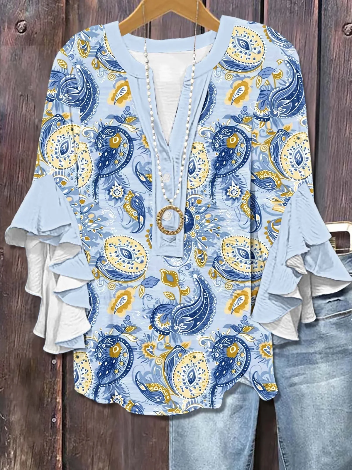 Women's Stylish Temperament V-Neck Multi-Layer Lace Shirt