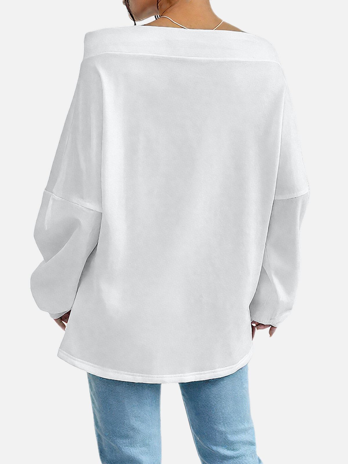 Women's Solid Color Sweatshirt Fashionable Everyday Street Off-Shoulder Drawstring Top
