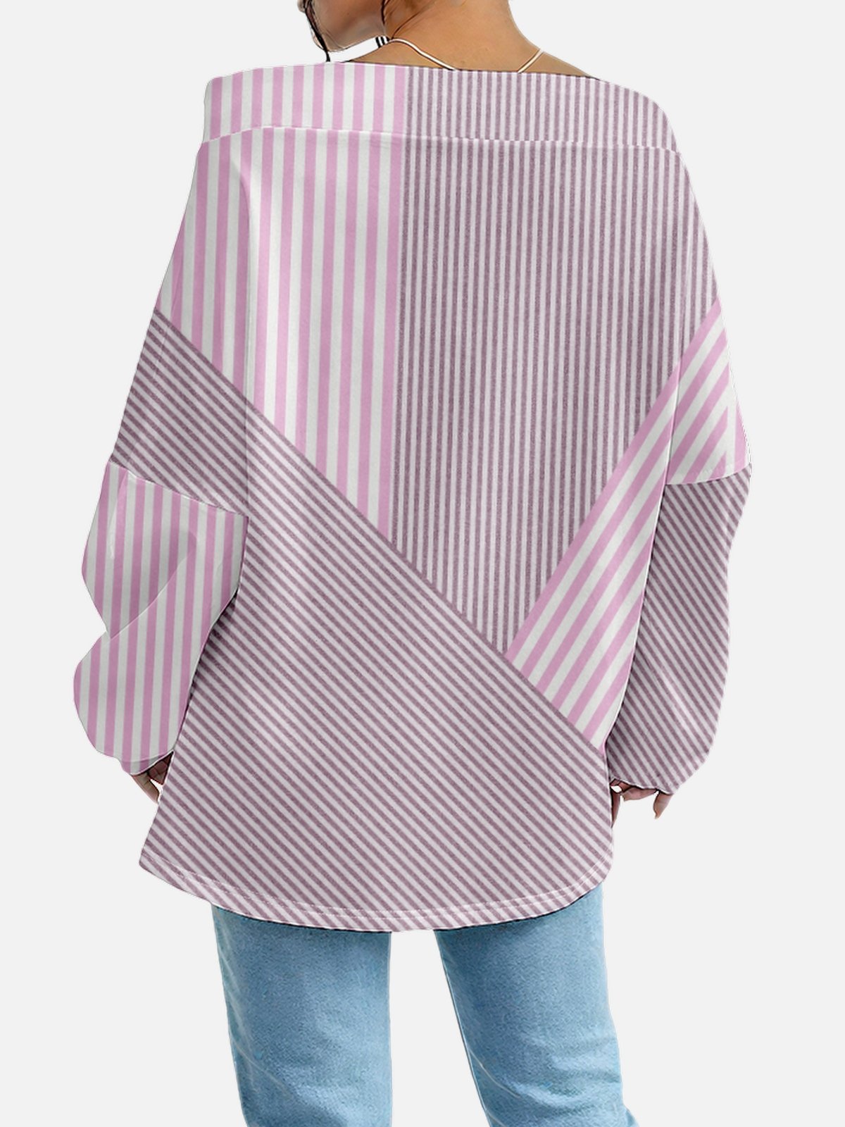 Women's Sweatshirt Stripe Pattern Fashionable Everyday Off-Shoulder Drawstring Top