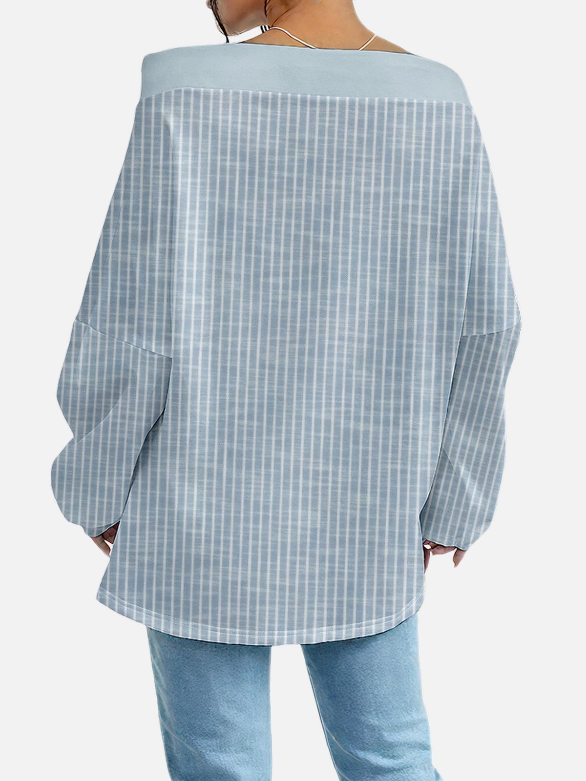 Women's Sweatshirt Striped Pattern Fashionable Everyday Street Off-Shoulder Drawstring Top