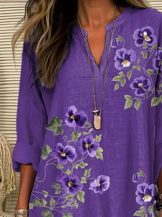 Women's Alzheimer's Floral Print Casual Long Sleeve V-Neck Shirt